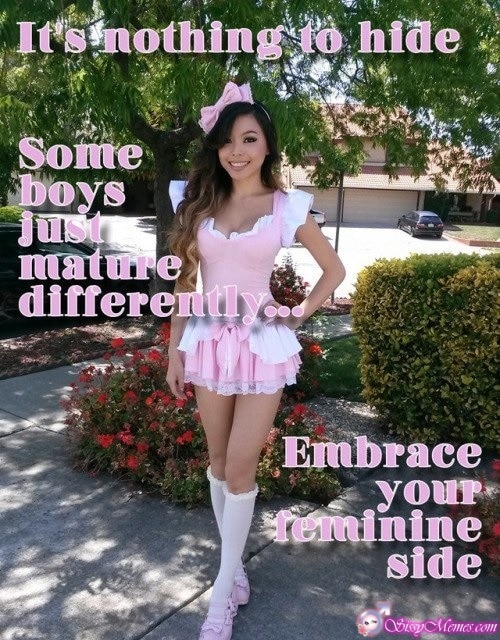 Hypno Feminization Asian sissy caption: It’s nothing to hide Some boys just mature differently… Embrace your feminine side Asian Crossdresser in Pink