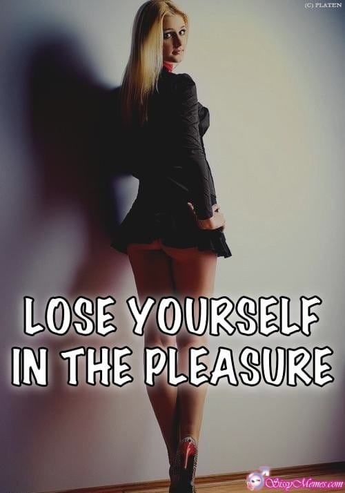 Sexy Feminization Femboy hotwife caption: (C) PLATEN LOSE YOURSELF IN THE PLEASURE Blonde in a Very Short Black Dress