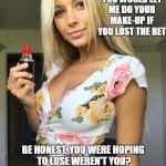 Blonde Sissy Is Holding Red Lipstick
