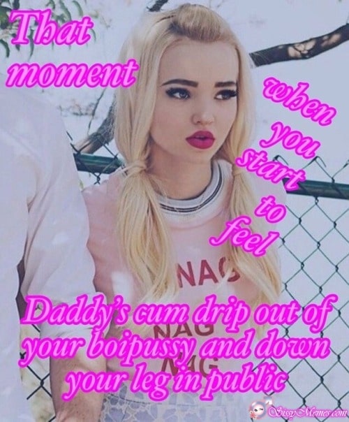 Feminization Femboy Daddy hotwife caption: That moment Daddy’s cum drip out of your boipussy and down your leg in public when you start to feel Blonde Slutboy Is Made Up Like a Whore
