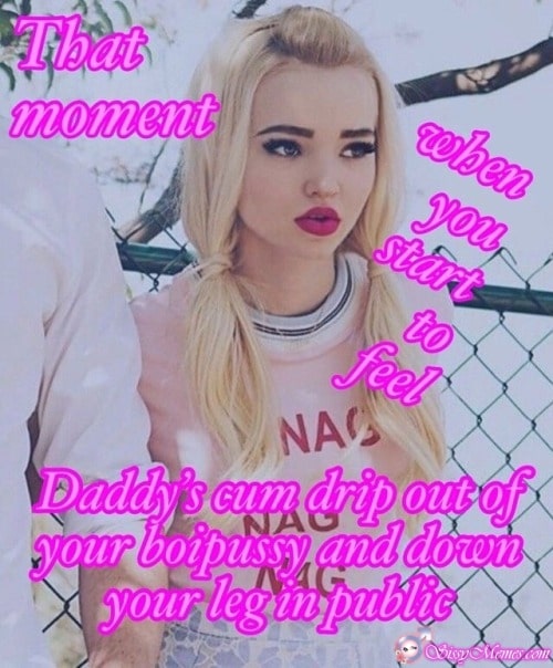 Feminization Femboy Daddy sissy caption: That moment Daddy’s cum drip out of your boipussy and down your leg in public when you start to feel Blonde Slutboy Is Made Up Like a Whore