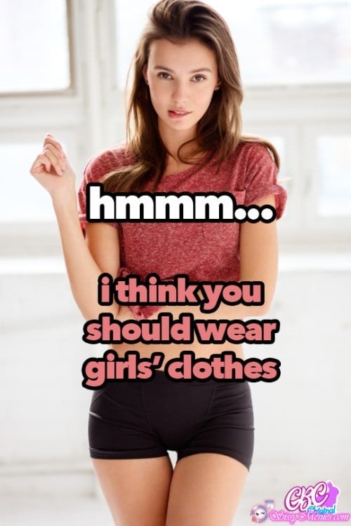 Hypno Feminization Femboy hotwife caption: hmmm… I think you should wear girl’s clothes Brunette Beauty in Short Shorts