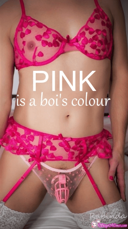 Trap Teen Hypno Feminization sissy caption: PINK is a boi’s colour Femboy With a Pink Cage for Small Dick