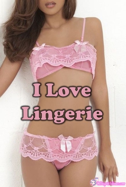 Trap Teen Sexy Feminization Femboy hotwife caption: I Love Lingerie Girl in Pink Lace Underwear
