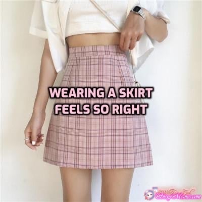 Hypno Feminization Femboy hotwife caption: WEARING A SKIRT FEELS SO RIGHT Girlyboy Is Wearing a Pink Skirt