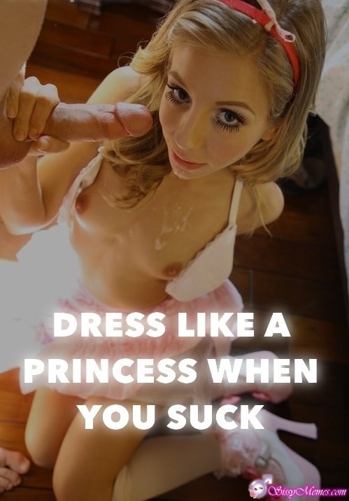 Sissygasm Porn Feminization Femboy Blowjob hotwife caption: DRESS LIKE A PRINCESS WHEN YOU SUCK Halfnaked Blonde With Cum on Her Tits