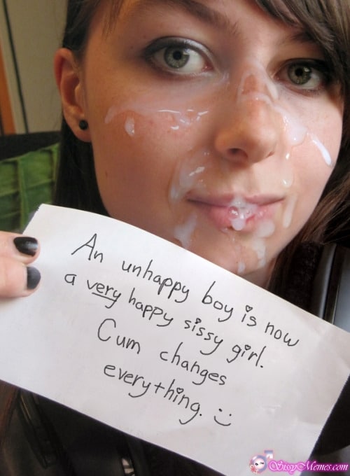 pretty sissy with cum on face