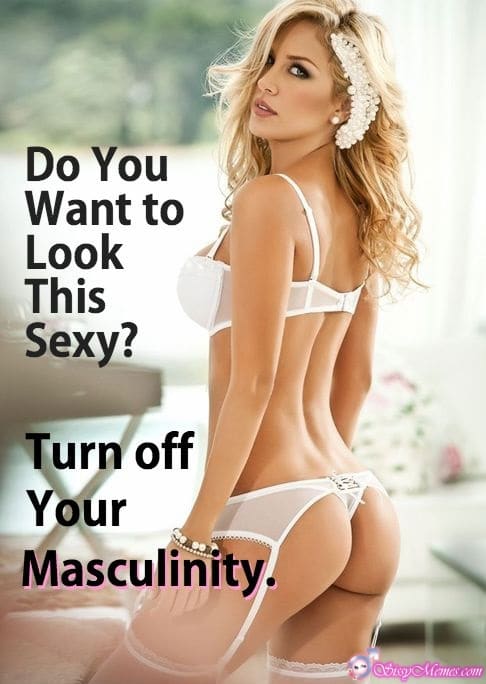 Hypno Feminization Femboy hotwife caption: Do You Want to Look This Sexy? Turn off Your Masculinity. Sexy Blonde in White Bridesmaids Underwear