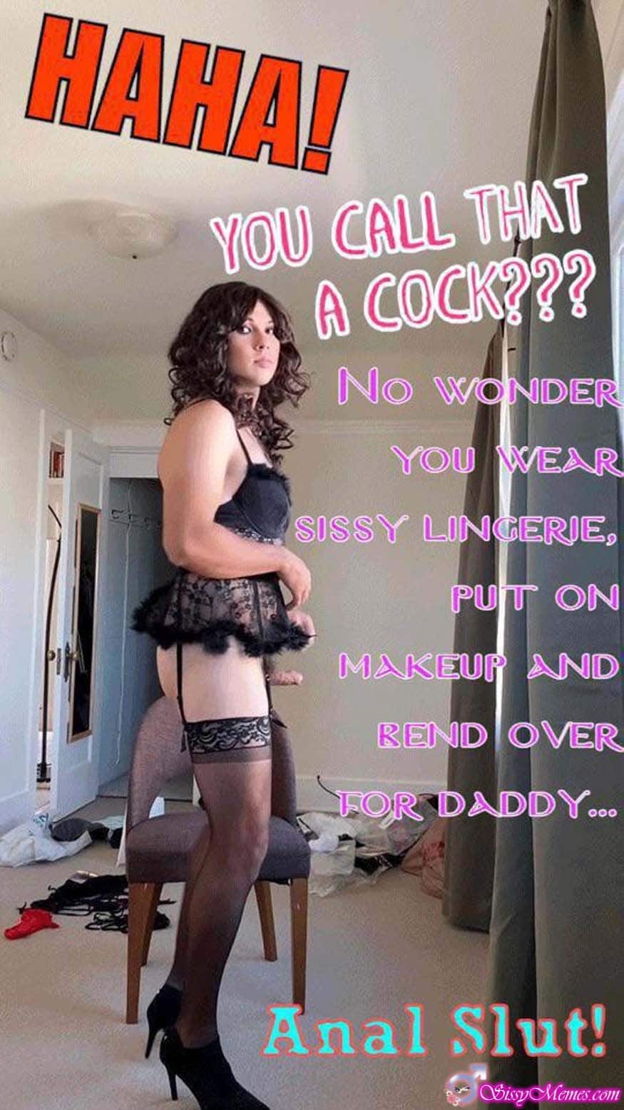 My Favorite Humiliation Feminization Daddy Anal sissy caption: НАНА! YOU CALL THAT A COCK??? No WONDER YOU WEAR SISSY LINGERIE, PUT ON MAKEUR AND REND OVER FOR DADDY… Anal Slut! A Single Look on Daddy’s Huge Cock Makes Sissy Hard