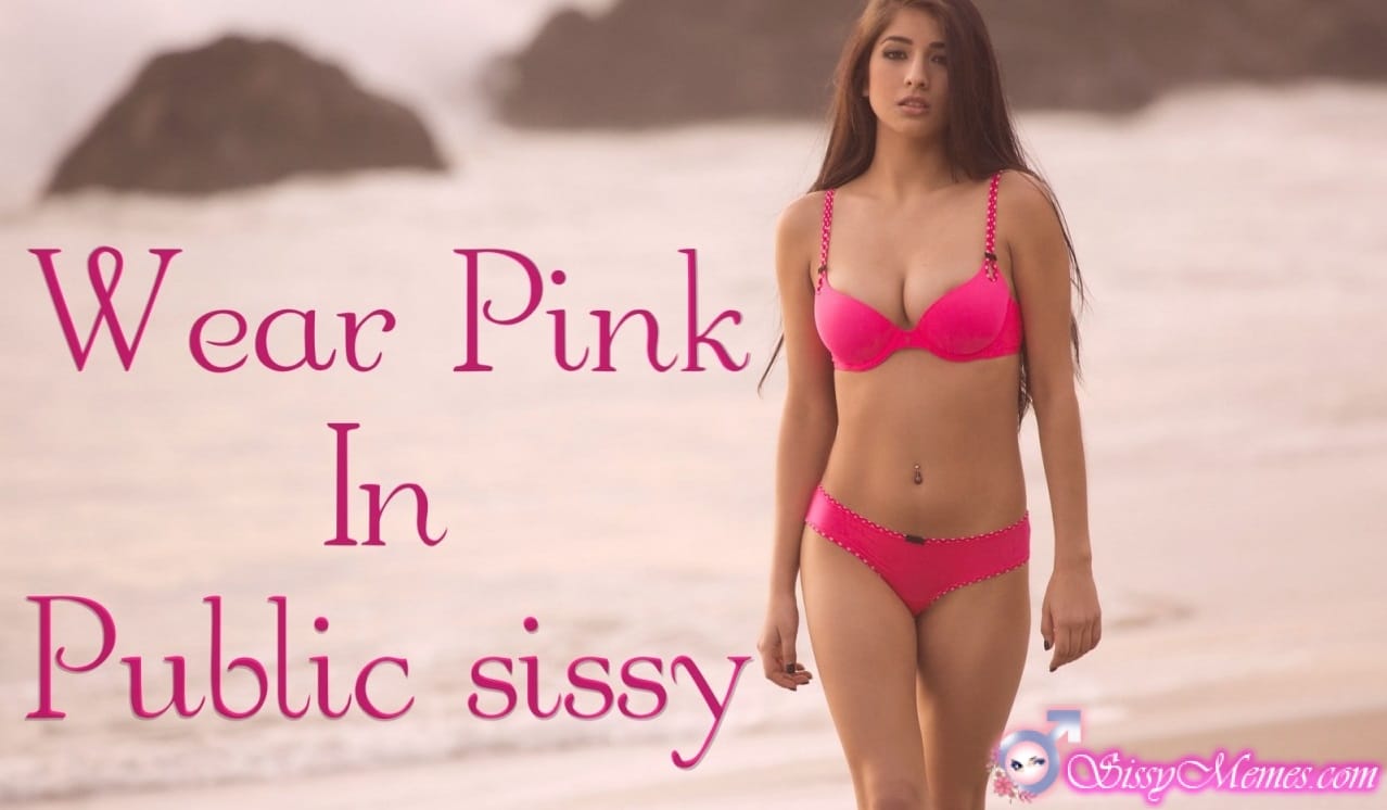 Hypno Feminization Femboy hotwife caption: Wear Pink In Public sissy Appetizing Sissy in Pink Swimsuit