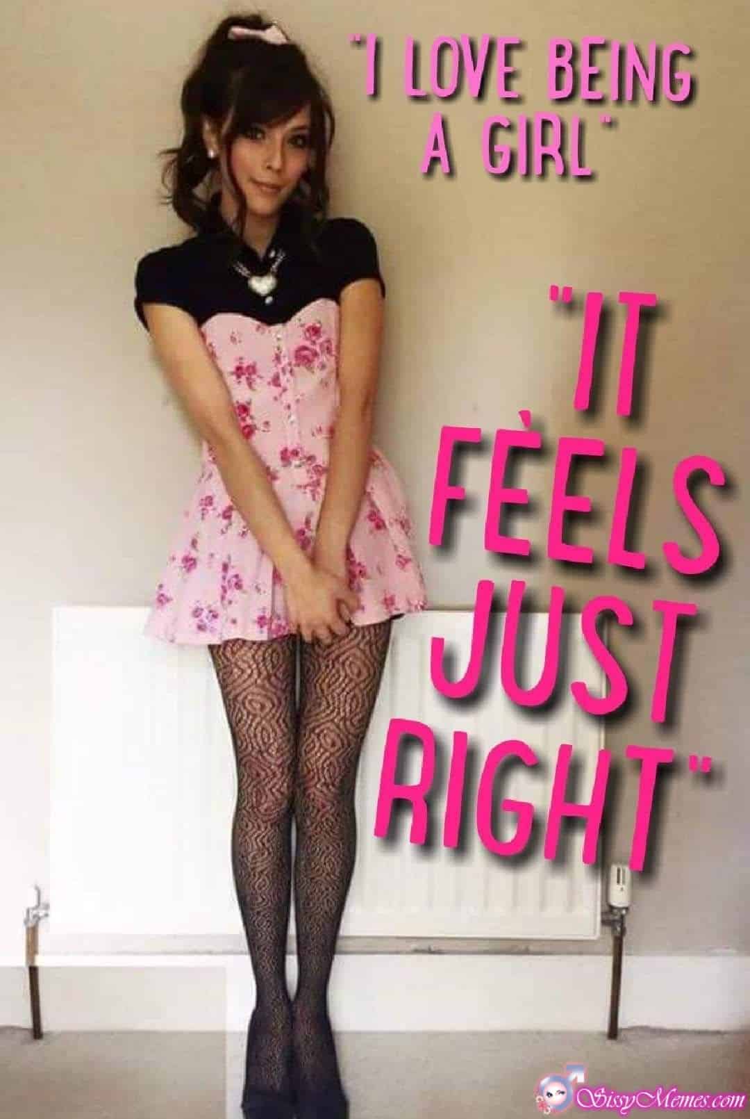 My Favorite Feminization Femboy Asian sissy caption: I LOVE BEING A GIRL. FEELS JUST RIGHT Asian Girlyboy in a Very Cute Pink Dress