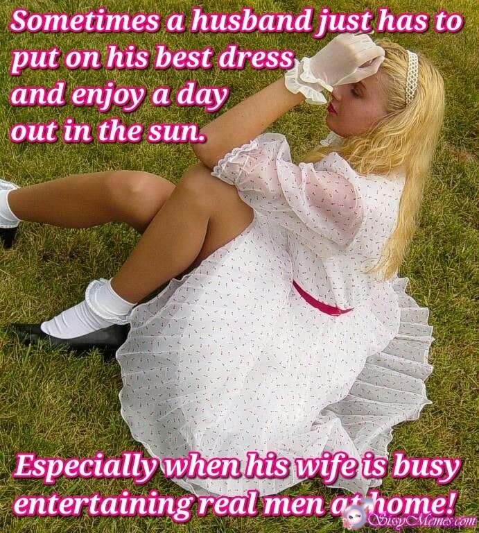 Hypno Feminization Femboy sissy caption: Sometimes a husband just has to put on his best dress and enjoy a day out in the sun. Especially when his wife is busy entertaining real men at home! Betaboy Dressed as a Young Bride