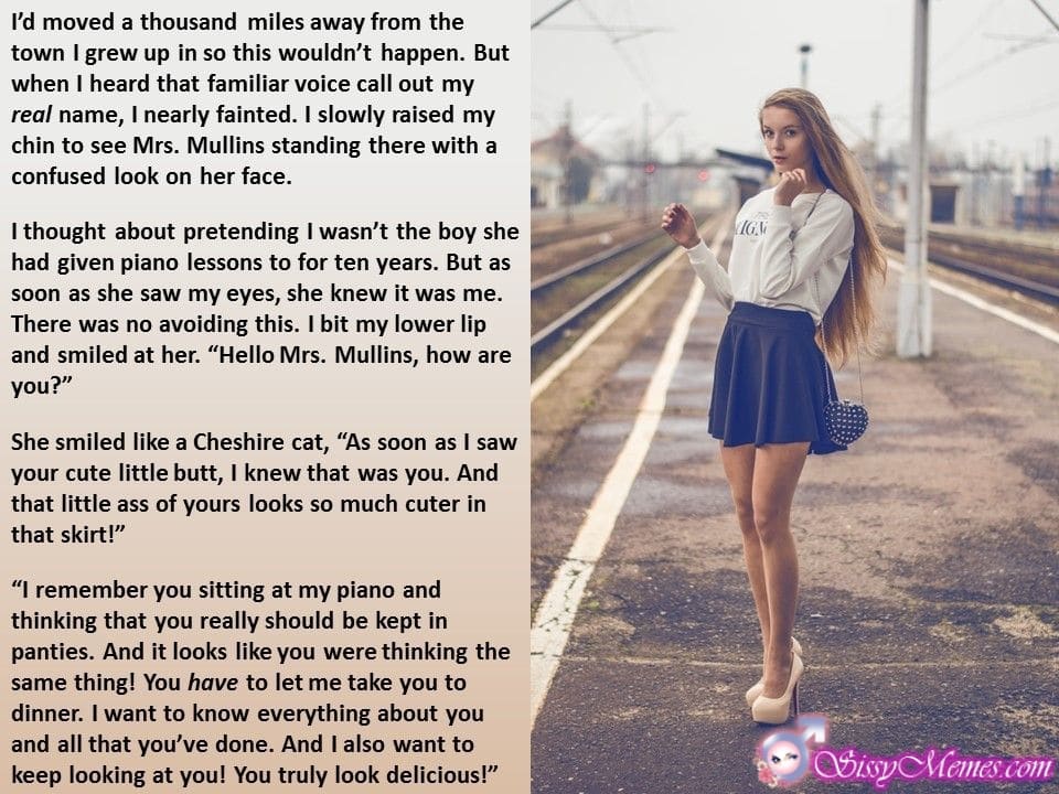 Feminization Femboy BBC sissy caption: I’d moved a thousand miles away from the town I grew up in so this wouldn’t happen. But when I heard that familiar voice call out my real name, I nearly fainted. I slowly raised my chin to see Mrs....