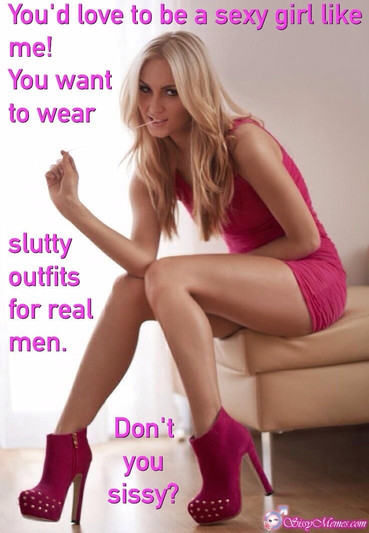 Training Hypno Feminization Femboy hotwife caption: You’d love to be a sexy girl like me! You want to wear slutty outfits for real men. Don’t you sissy? Lustful Blonde Slutboy in Pink