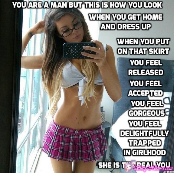 Hypno Feminization Femboy hotwife caption: YOU ARE A MAN BUT THIS IS HOW YOU LOOK WHEN YOU GET HOME AND DRESS UP WHEN YOU PUT ON THAT SKIRT YOU FEEL RELEASED YOU FEEL ACCEPTED YOU FEEL GORGEOUS YOU FEEL DELIGHTFULLY TRAPPED IN GIRLHOOD SHE IS...