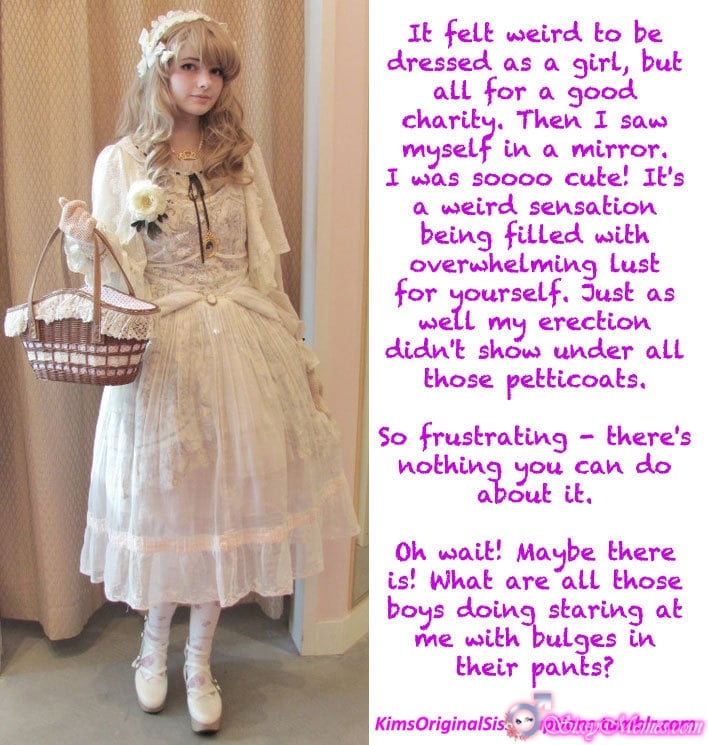 Trap Teen Feminization Femboy hotwife caption: It felt weird to be dressed as a girl, but all for a good charity. Then I saw myself in a mirror. I was soooo cute! It’s a weird sensation being filled with overwhelming Lust for yourself. Just as well...