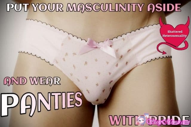 Trap Training Hypno Femboy hotwife caption: PUT YOUR MASCULINITY ASIDE AND WEAR PANTIES WITH PRIDE Sissyboy Hidden a Dick Under Pink Panties